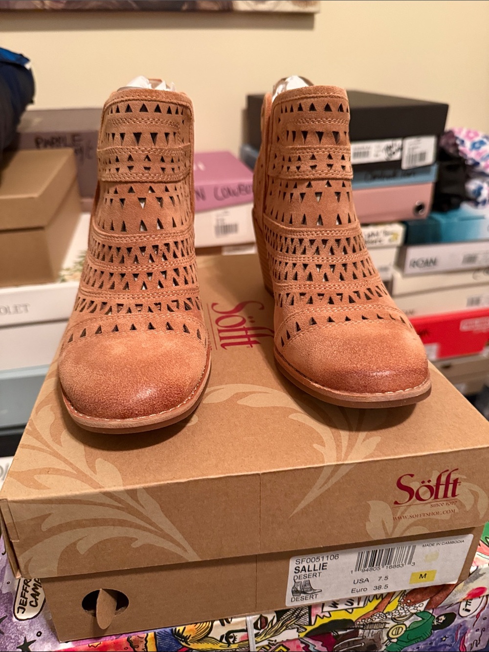 Sofft Sallie Desert Suede Perforated Ankle Boots - Tan